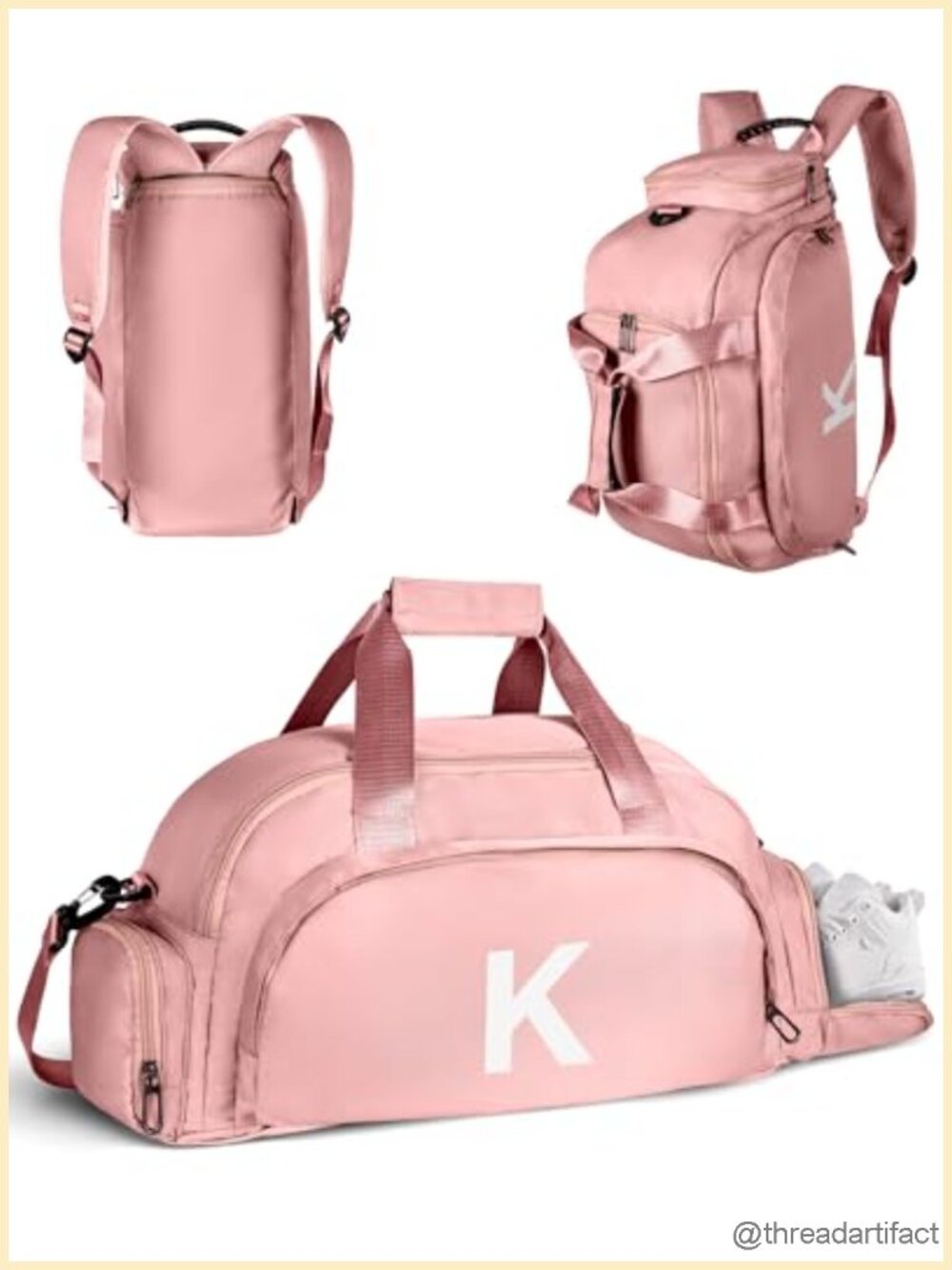 Initial Monogram Gym Bag with Shoe Compartment, Convertible Duffel for Dance